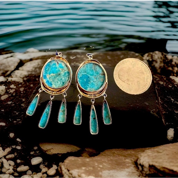 Southwestern Turquoise Sterling Silver Earrings - Picture 5 of 6